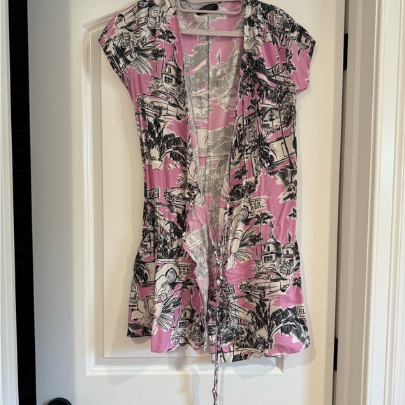 Zara Pink and Gray Wrap Sundress with Flutter Sleeves - Picture 5 of 6